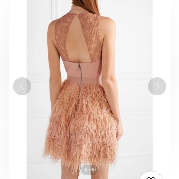 Alice + Olivia Philomena Lace High Neck Mini Dress Pink Feather Skirt Women's - Picture 2 of 14